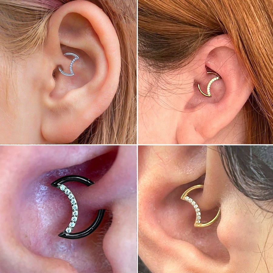 ASTM F136 Titanium CZ Moon Nose Ring - Image 8