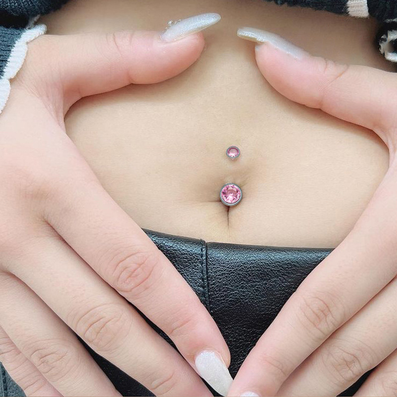 ASTM F136 Titanium 14G CZ Round Navel Ring | 6-14mm Length - Image 4