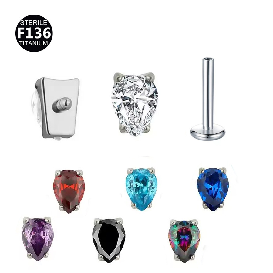 ASTM F136 Titanium 16G CZ Teardrop Labret Stud