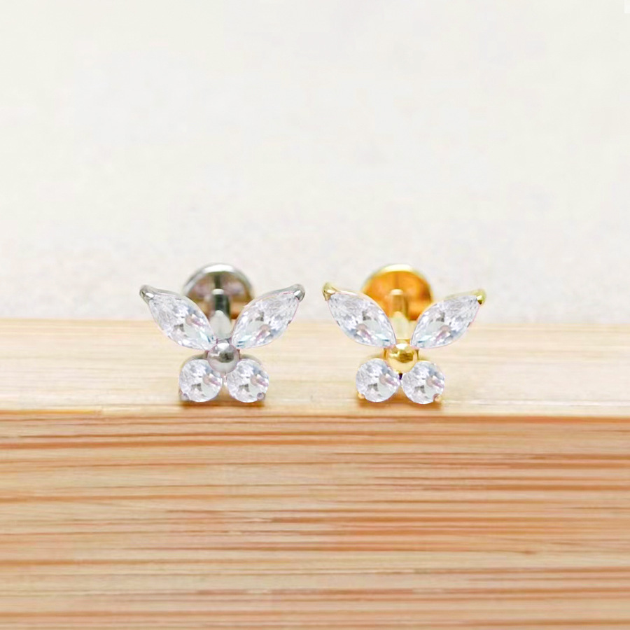 ASTM F136 Titanium 16G CZ Flower Wing Labret Stud - Image 3