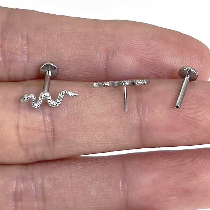 G23 Titanium Snake Unique Threadless Push-In Labret Stud - Image 5