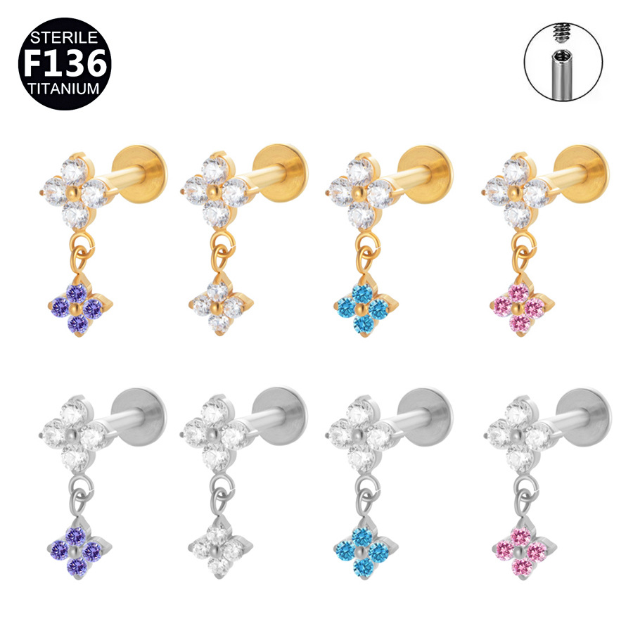 ASTM F136 Titanium 20G Flower Chain Internally Threaded Labret Stud - Image 5