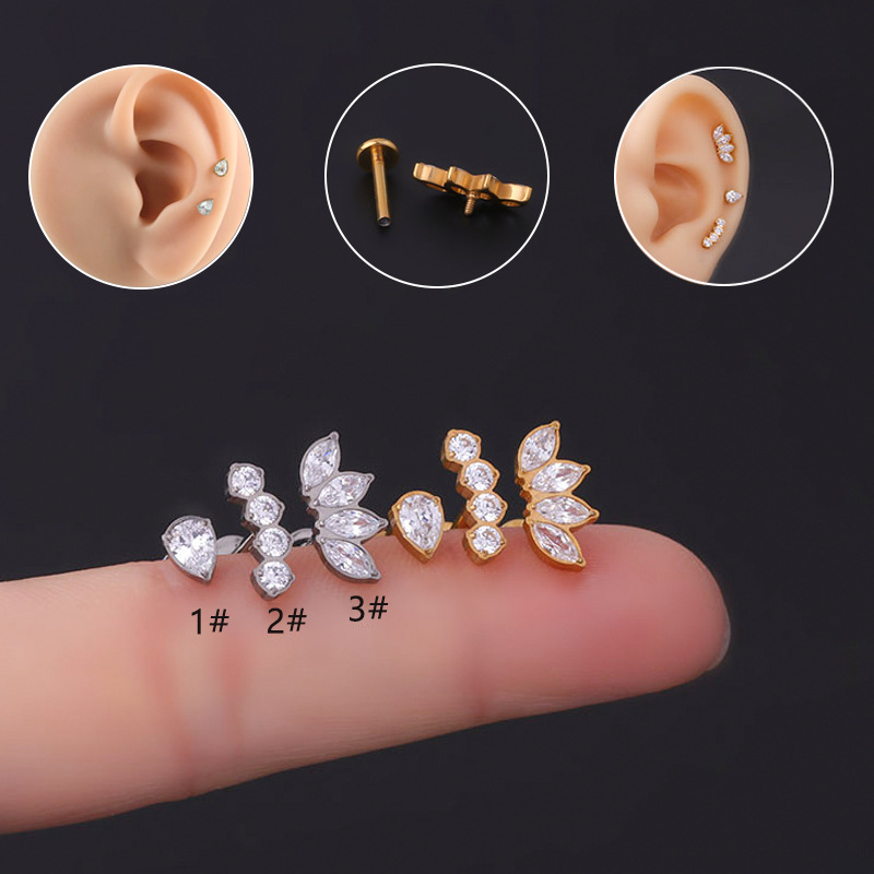 ASTM F136 Titanium CZ Marquise Teardrop Internally Threaded Labret Stud
