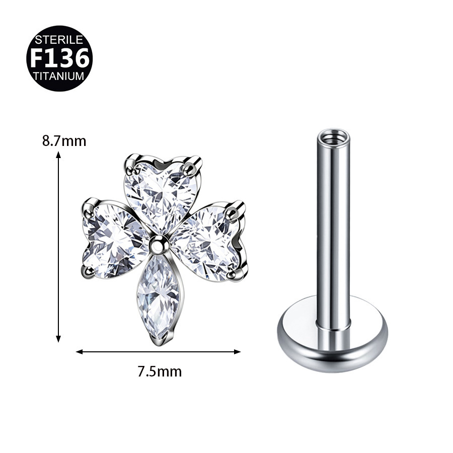 ASTM F136 Titanium 20G Moon Flower Internally Threaded Labret Stud - Image 7