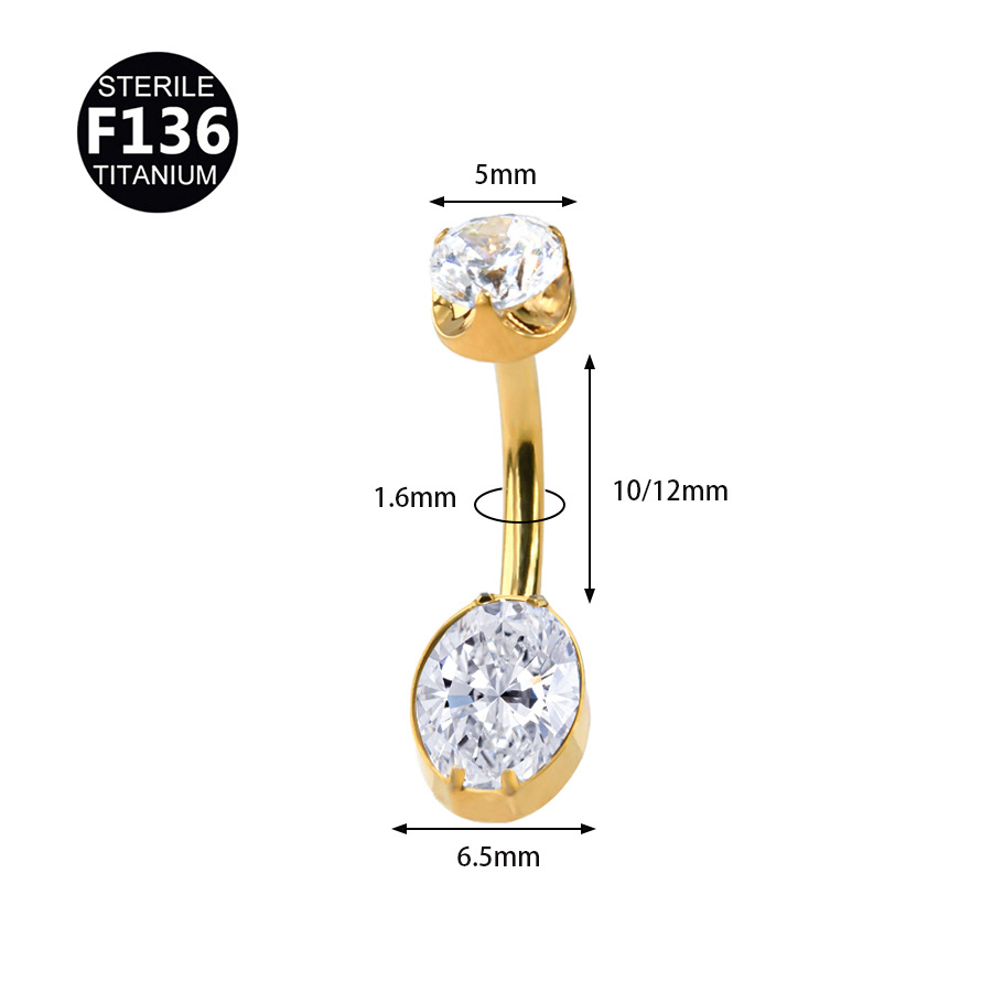 ASTM F136 Titanium CZ Ball Prong Internally Threaded Navel Ring - Image 3