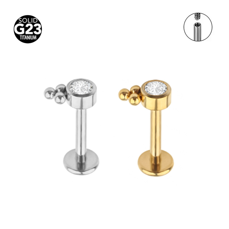 G23 Titanium CZ Bezel Internally Threaded Flat Back Labret Stud