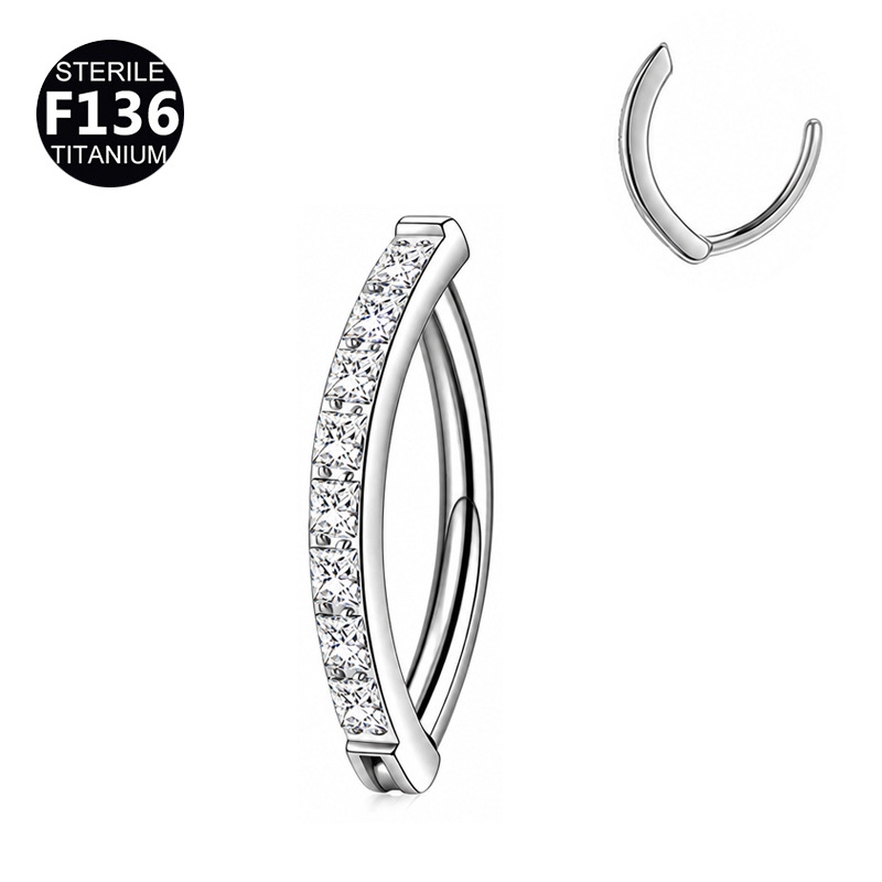 F136 Titanium Square CZ Navel Belly Ring 1.6×10mm - Image 3