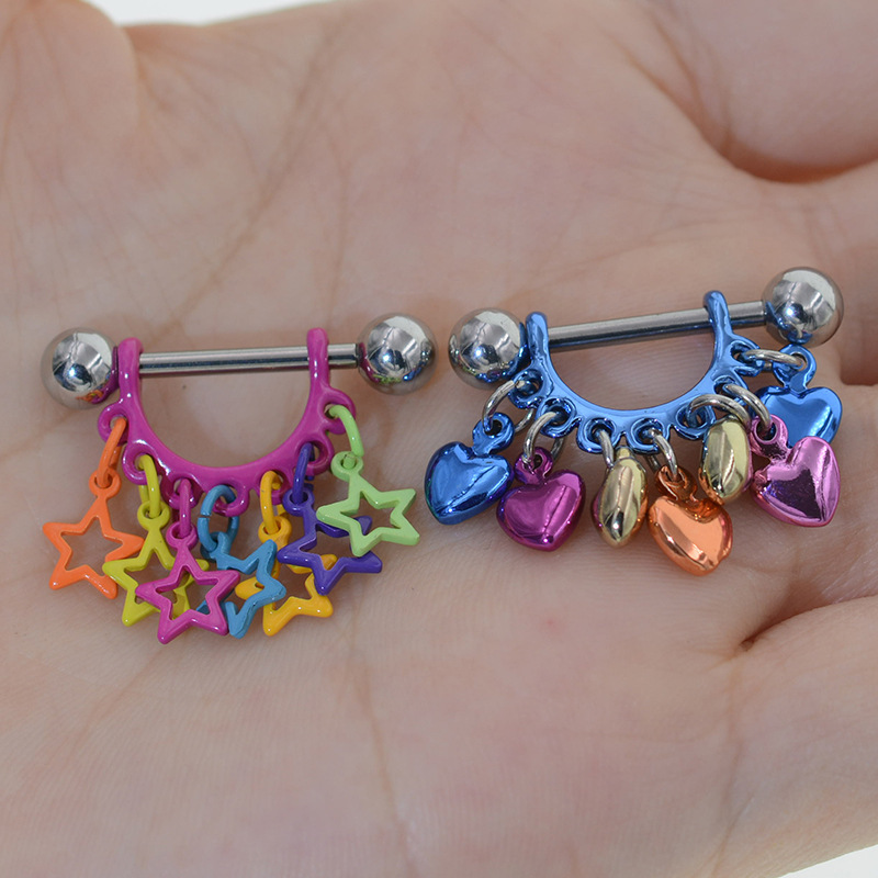 ASTM F136 Titanium Heart Star Colorful Nipple Ring - Image 8