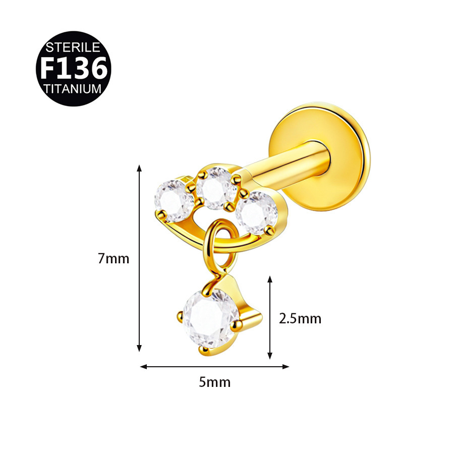 F136 Titanium Planet CZ Cartilage Labret Stud 0.9mm Wholesale - Image 2