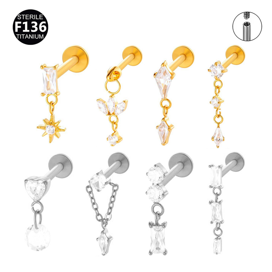 ASTM F136 Titanium CZ Chain Internally Threaded Labret Stud