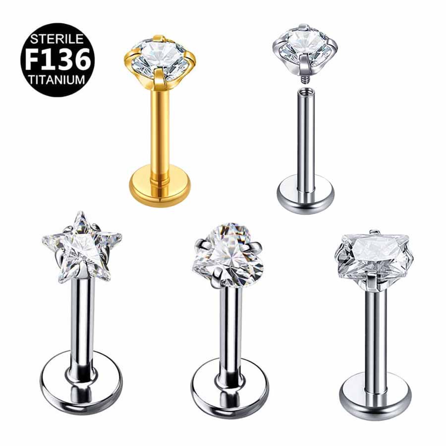 ASTM F136 Titanium Heart Star Labret Stud
