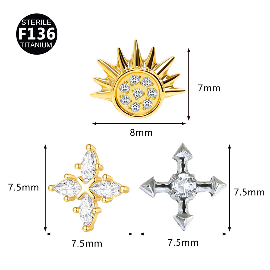 ASTM F136 Titanium Cross Eye Internally Threaded Flat Back Labret Stud - Image 2