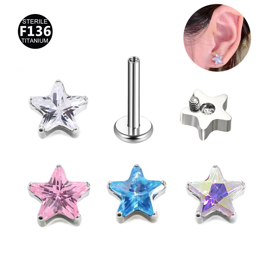 ASTM F136 Titanium 20G CZ Star Cute Labret Stud