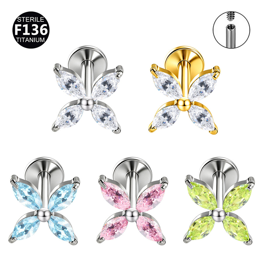 ASTM F136 Titanium 20G Flower Marquise Cute Internally Threaded Labret Stud - Image 5