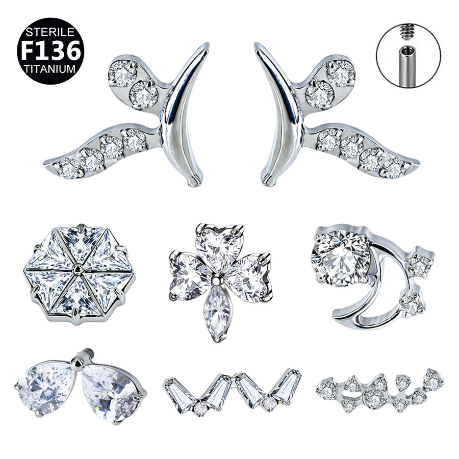 ASTM F136 Titanium 20G Moon Flower Internally Threaded Labret Stud - Image 9