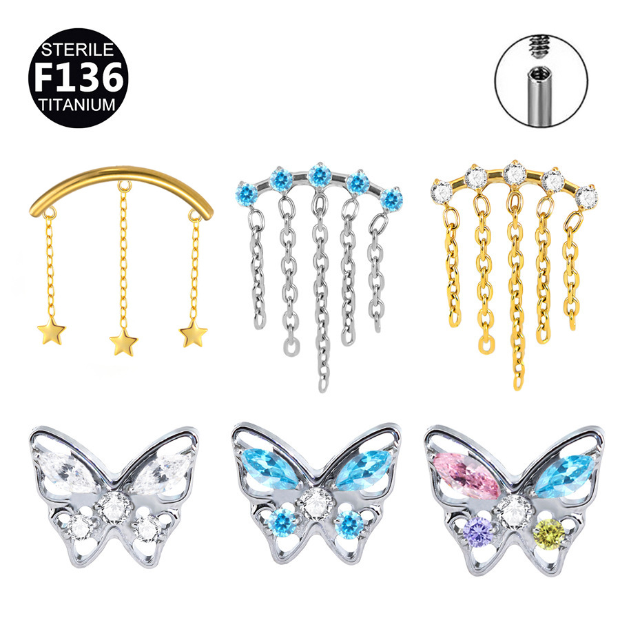 ASTM F136 Titanium CZ Butterfly Marquise Internally Threaded Labret Stud