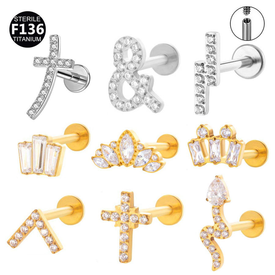 ASTM F136 Titanium 20G Snake Crown Internally Threaded Labret Stud