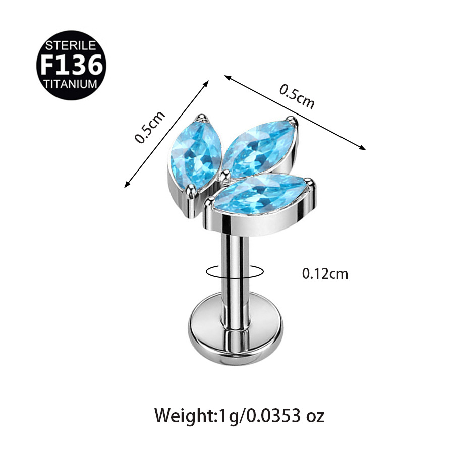G23 Titanium 16G Flower Marquise Threadless Push-In Labret Stud | 6/8/10mm - Image 2