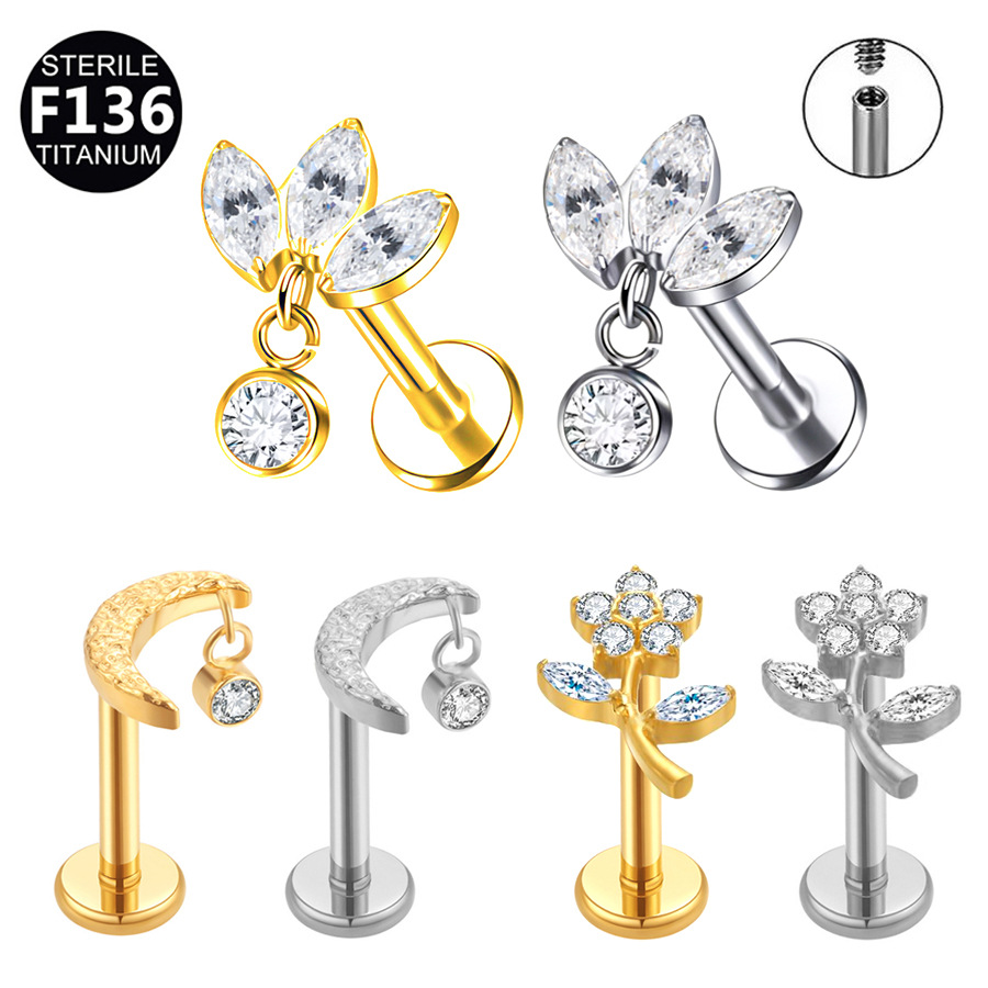 ASTM F136 Titanium CZ Flower Labret Stud