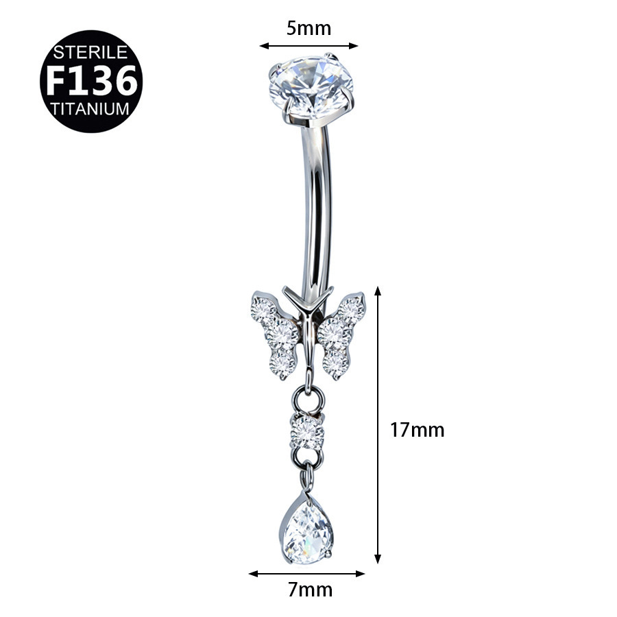ASTM F136 Titanium Opal Butterfly Sparkle Internally Threaded Navel Ring - Image 3