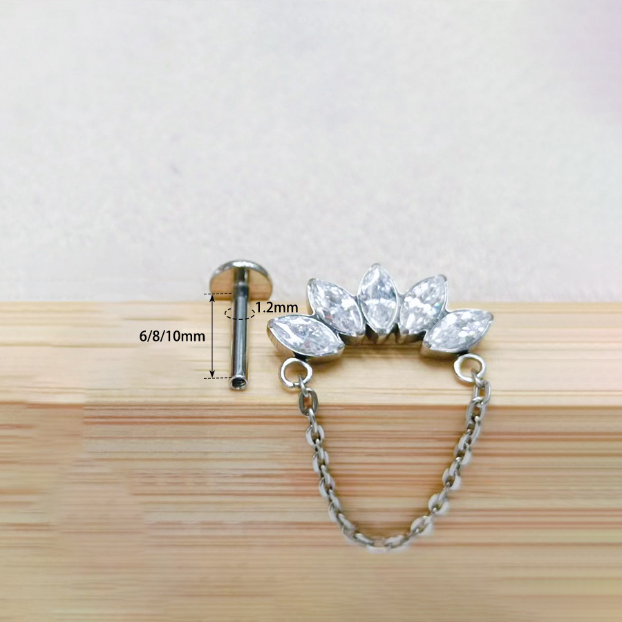 ASTM F136 Titanium Moon Marquise Gold Labret Stud - Image 3