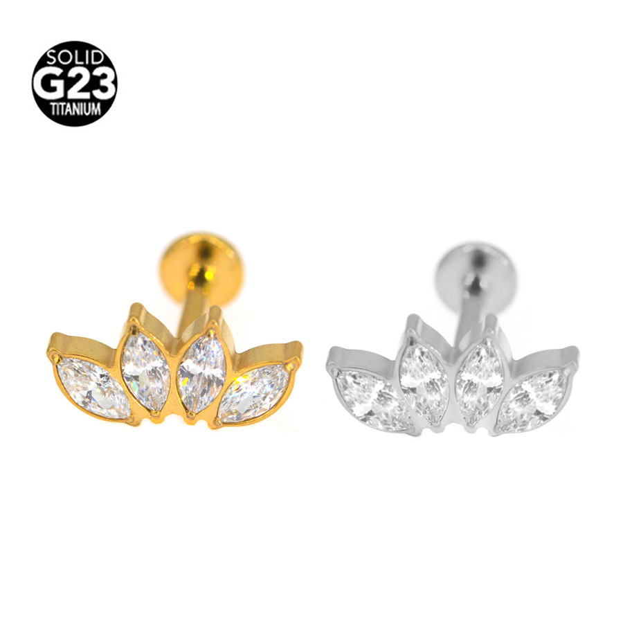 G23 Titanium CZ Marquise Labret Stud
