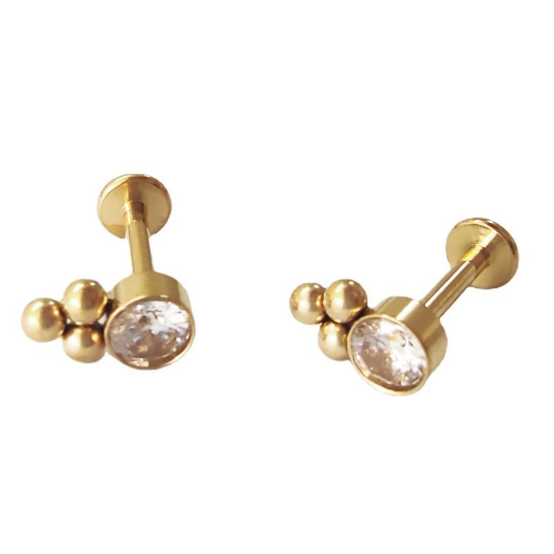 G23 Titanium CZ Bezel Internally Threaded Flat Back Labret Stud - Image 4