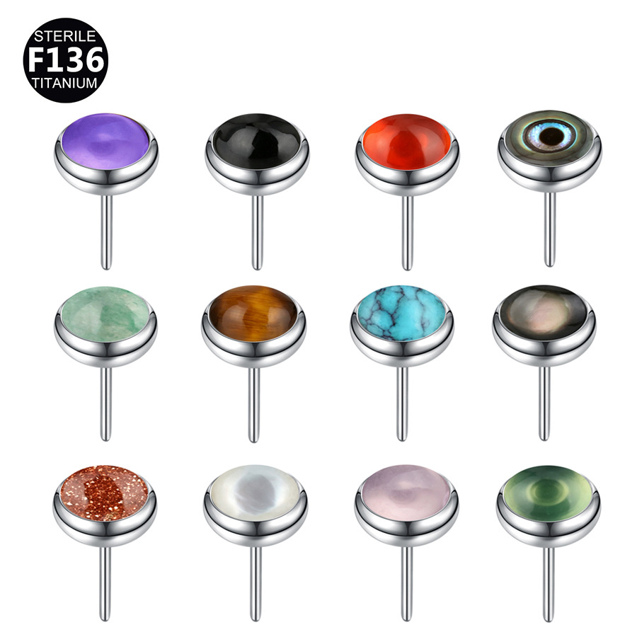 ASTM F136 Titanium Natural Stone Cat Threadless Push-In Labret Stud