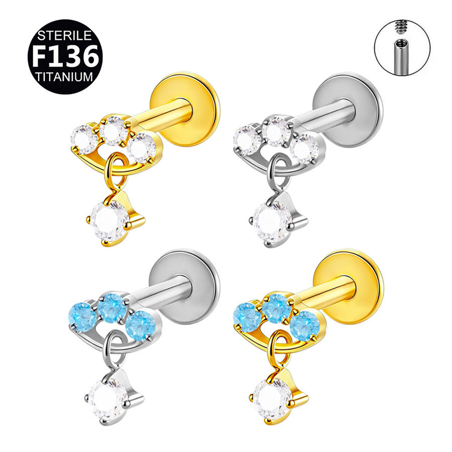 F136 Titanium Planet CZ Cartilage Labret Stud 0.9mm Wholesale - Image 5