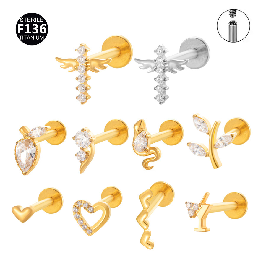 ASTM F136 Titanium 20G Heart Snake Internally Threaded Flat Back Labret Stud