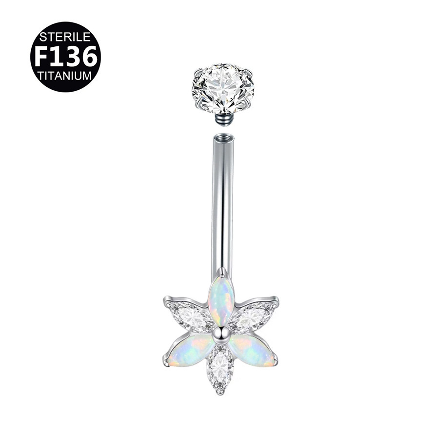 ASTM F136 Titanium CZ Flower Internally Threaded Navel Ring - Image 4