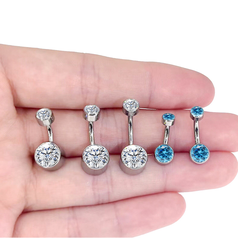 ASTM F136 Titanium 14G CZ Round Navel Ring | 6-14mm Length - Image 3