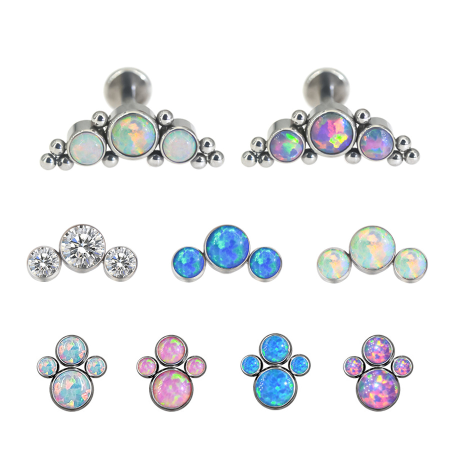 ASTM F136 Titanium Opal Flower Cat Labret Stud