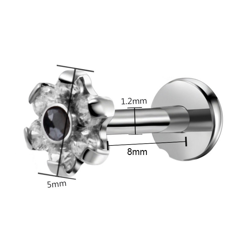 G23 Titanium CZ Flower Internally Threaded Labret Stud - Image 7