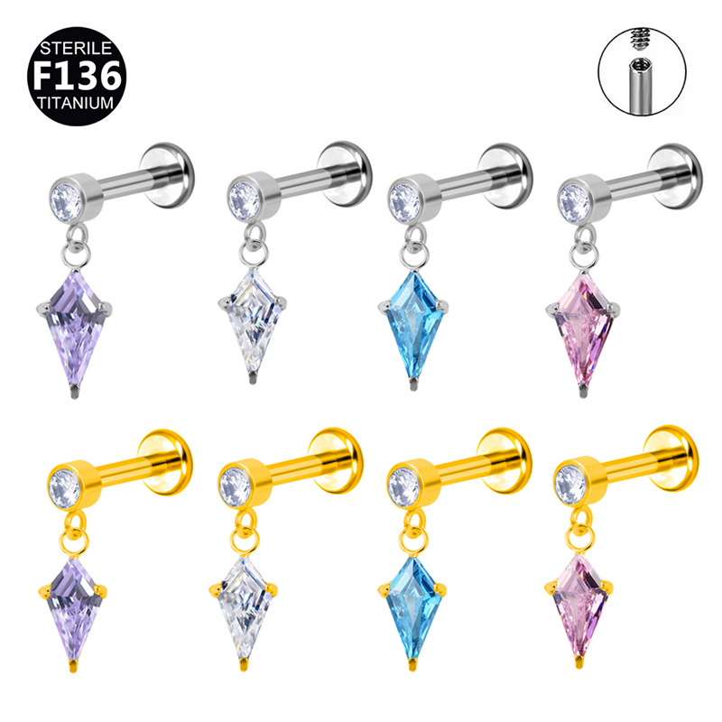 ASTM F136 Titanium 20G Natural Stone Pendant Sparkle Flat Back Labret Stud - Image 5