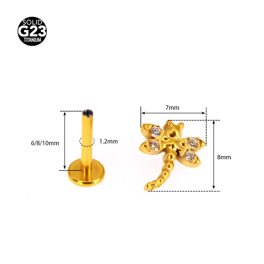 G23 Titanium CZ Dragonfly Internally Threaded Labret Stud - Image 3