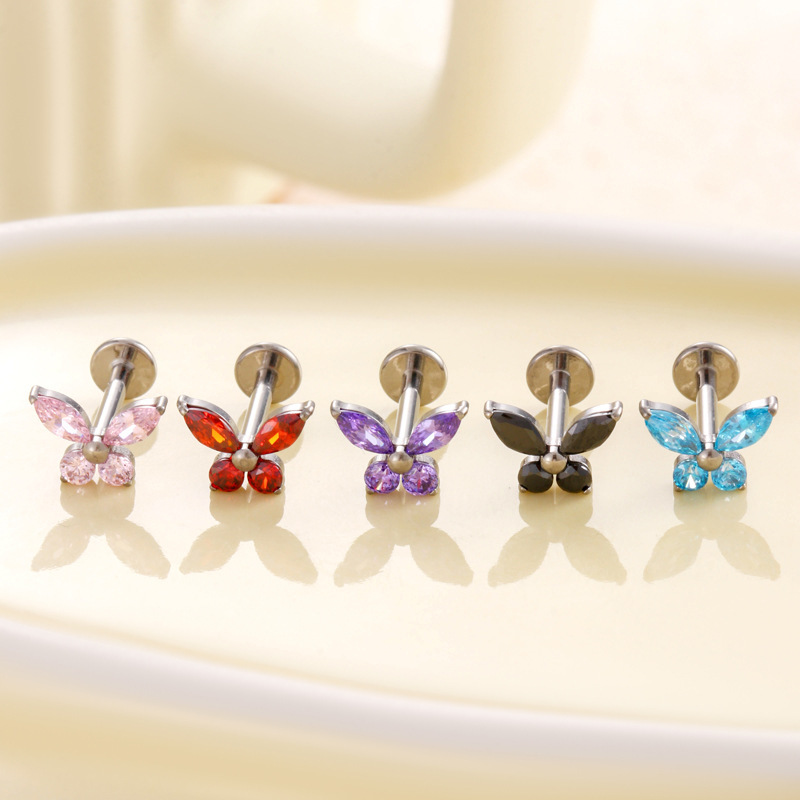 G23 Titanium CZ Dragonfly Internally Threaded Labret Stud - Image 4