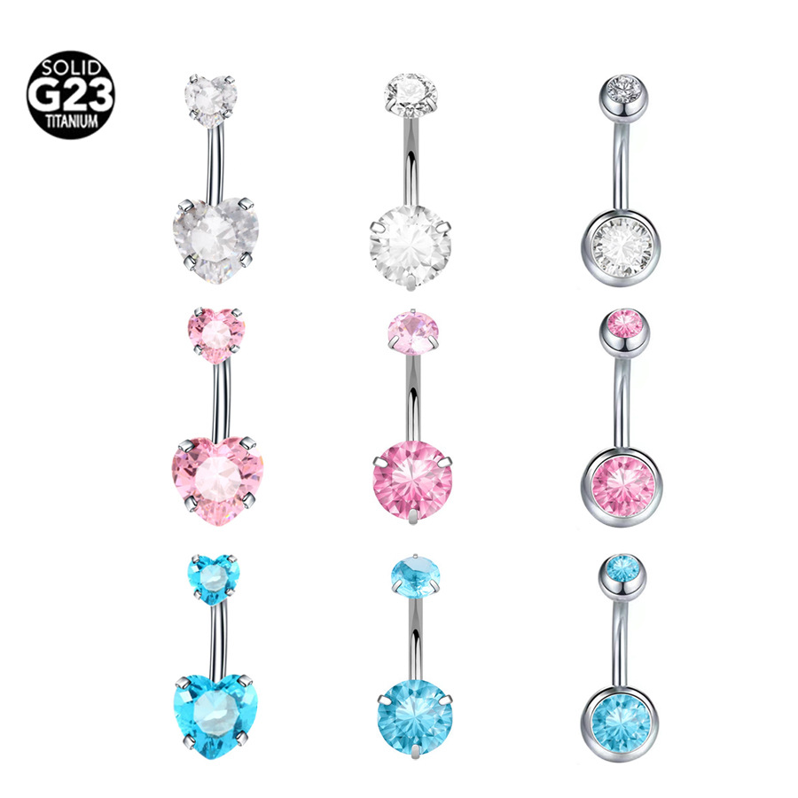 G23 Titanium CZ Heart Round Navel Ring