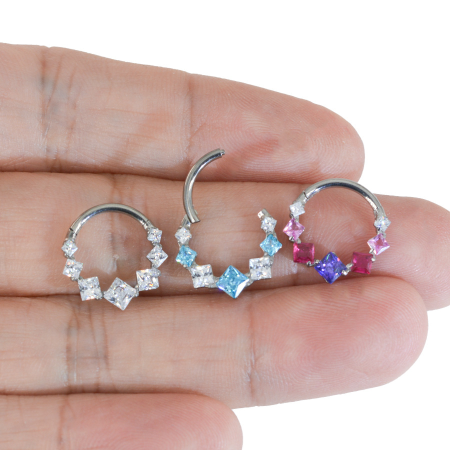 Titanium 16G CZ Square Colorful Nose Ring | ID 8~10mm - Image 3