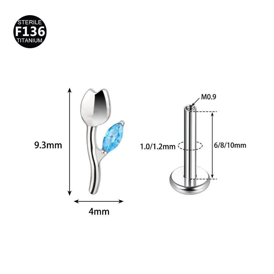 ASTM F136 Titanium 20G Flower Labret Stud | 2mm Length - Image 3