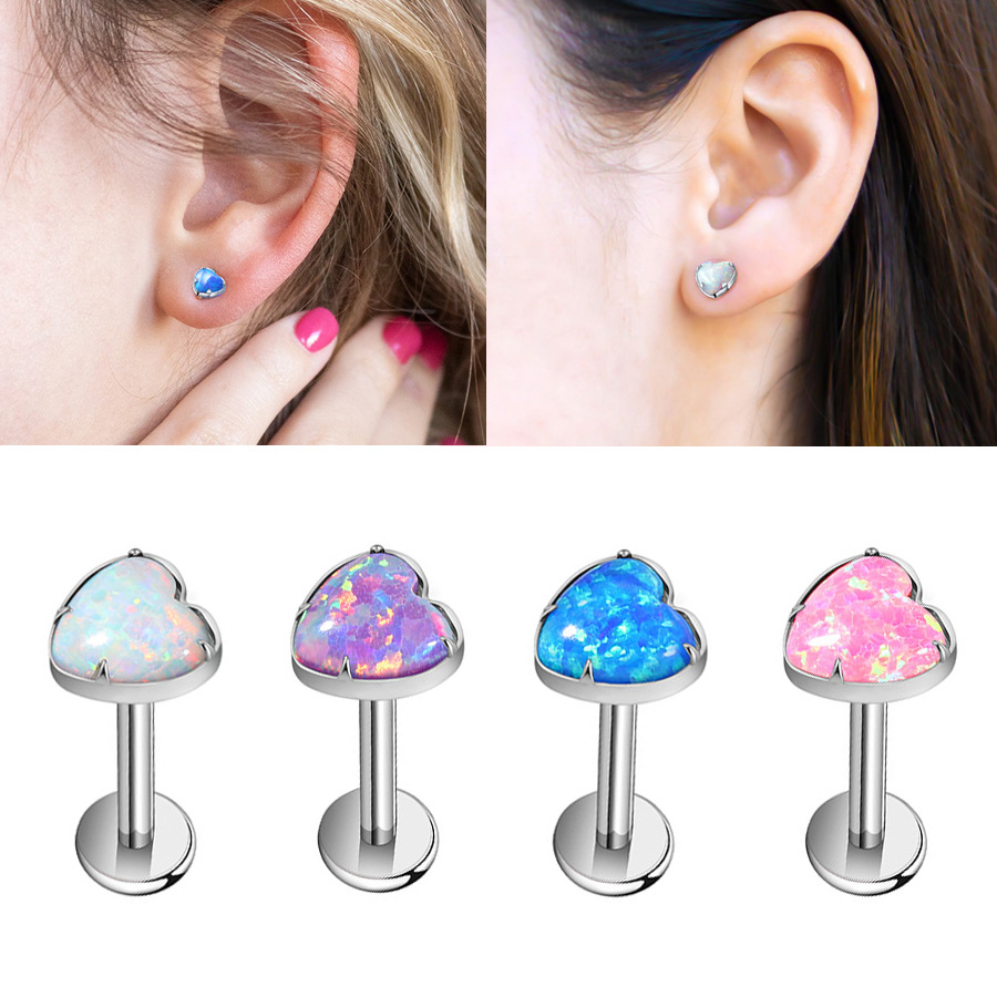 ASTM F136 Titanium Opal Internally Threaded Labret Stud