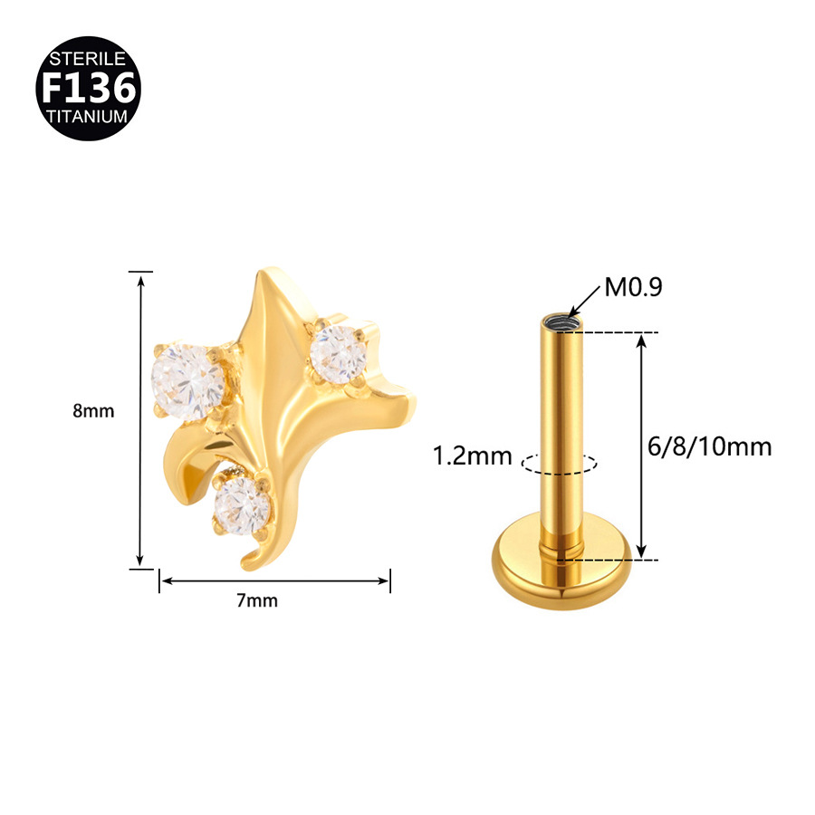 ASTM F136 Titanium 16G Butterfly Star Dainty Internally Threaded Labret Stud - Image 2