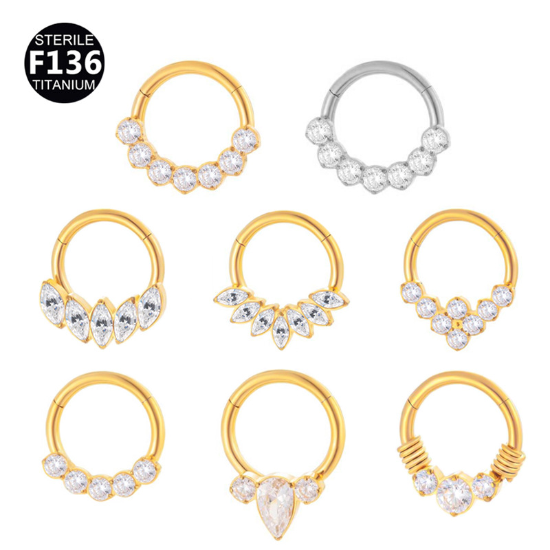 ASTM F136 Titanium 16G CZ Marquise Nose Ring | 8mm Length