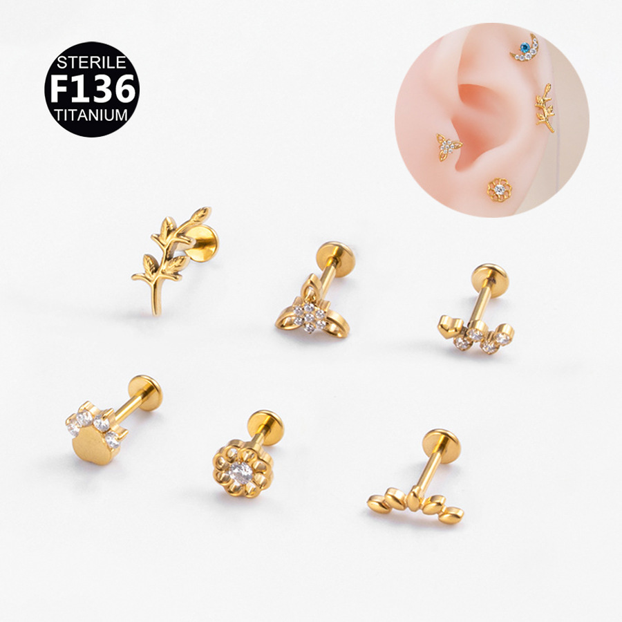 ASTM F136 Titanium 16G CZ Flower Cat Internally Threaded Labret Stud