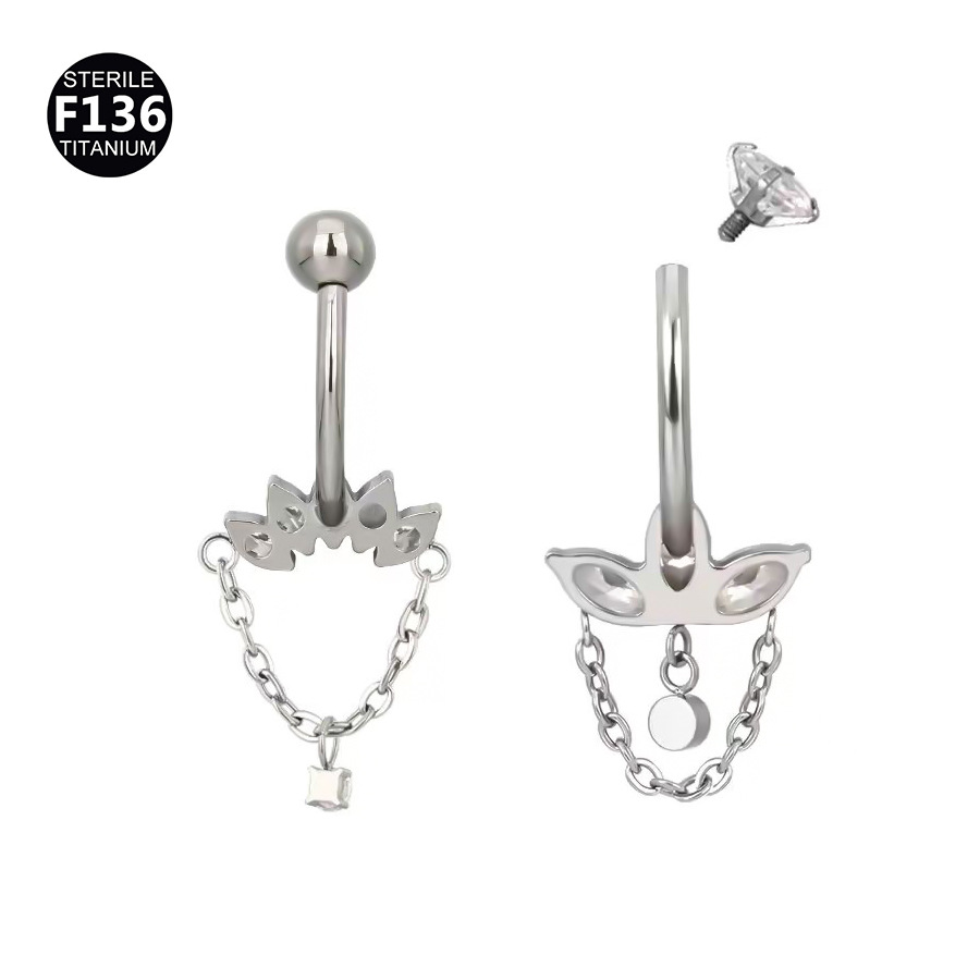 ASTM F136 Titanium CZ Marquise Chain Sparkle Navel Ring - Image 3