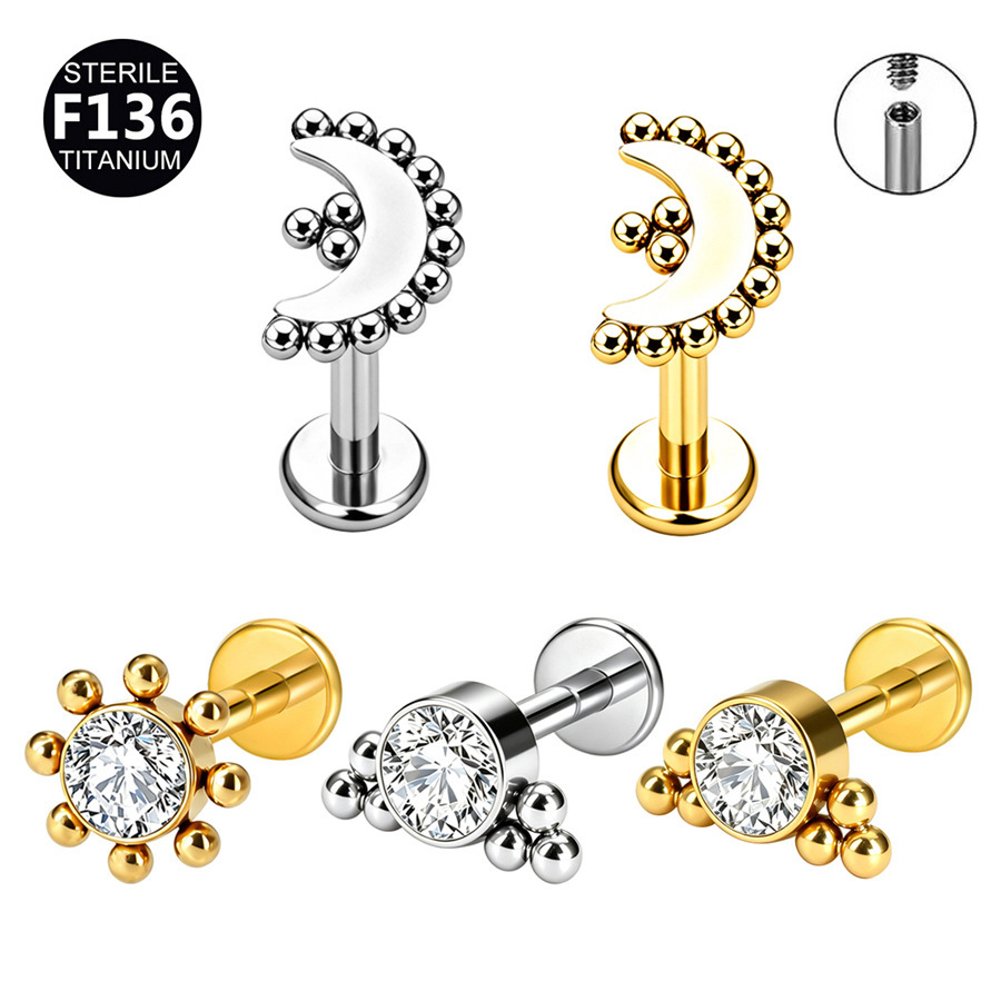 ASTM F136 Titanium 20G Moon Ball Internally Threaded Labret Stud