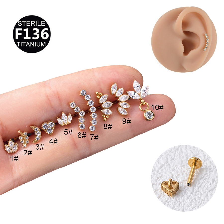 ASTM F136 Titanium CZ Moon Crown Internally Threaded Labret Stud