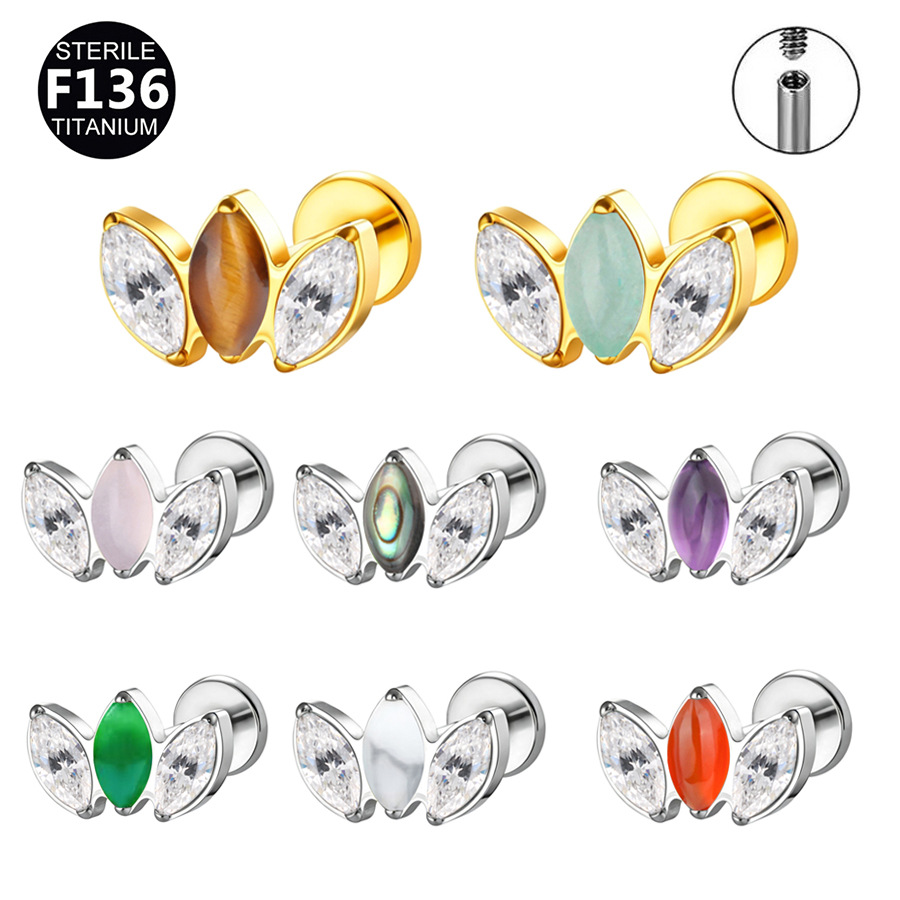 ASTM F136 Titanium 20G Natural Stone Marquise Eye Labret Stud
