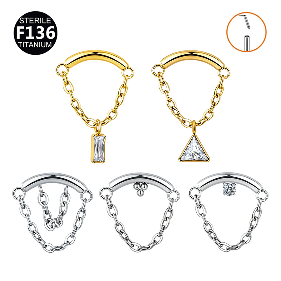 ASTM F136 Titanium Chain Pendant Threadless Push-In Labret Stud