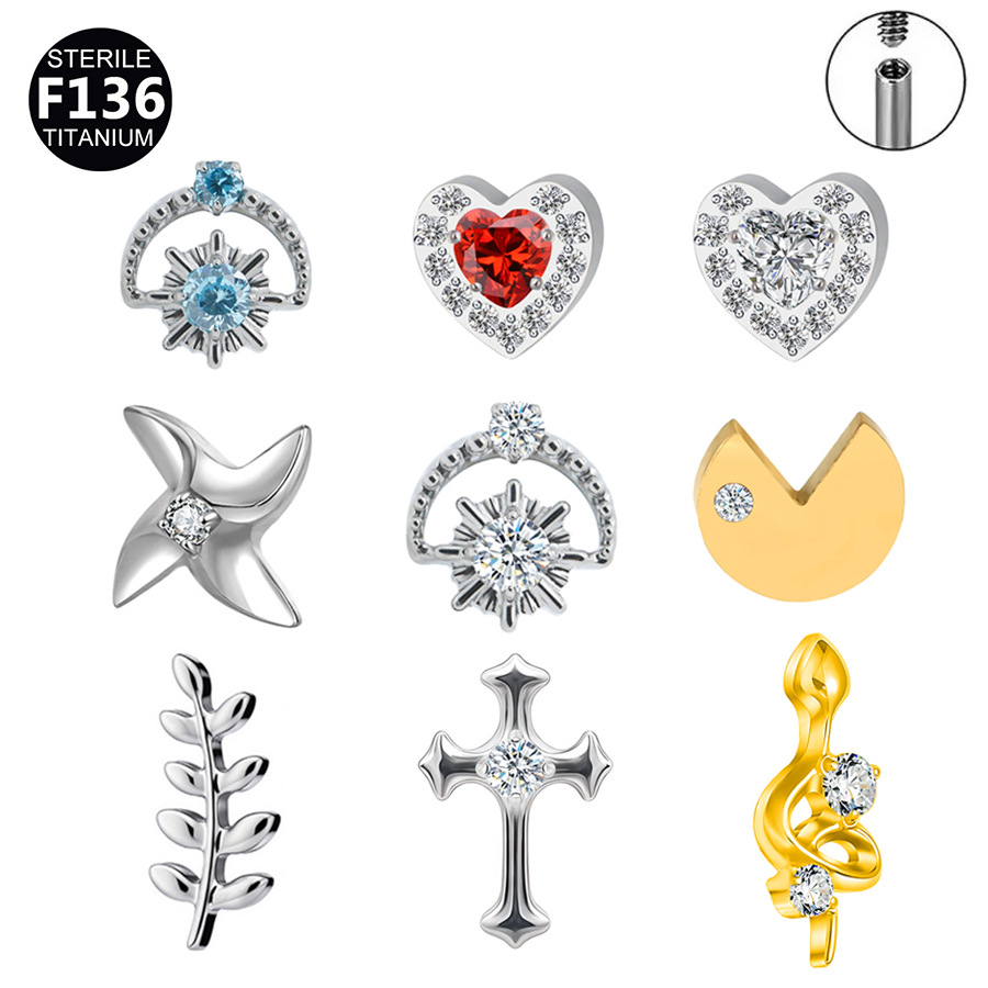 ASTM F136 Titanium CZ Heart Snake Boho Labret Stud